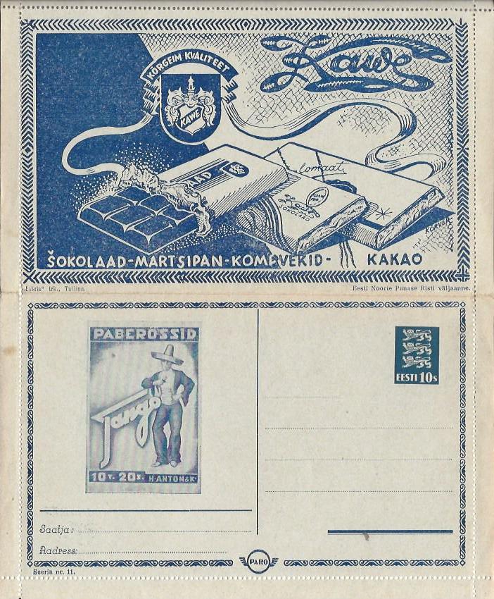Baltic States Specialized Estonia Postcards Scott HK1.11 Michel HK1.11 