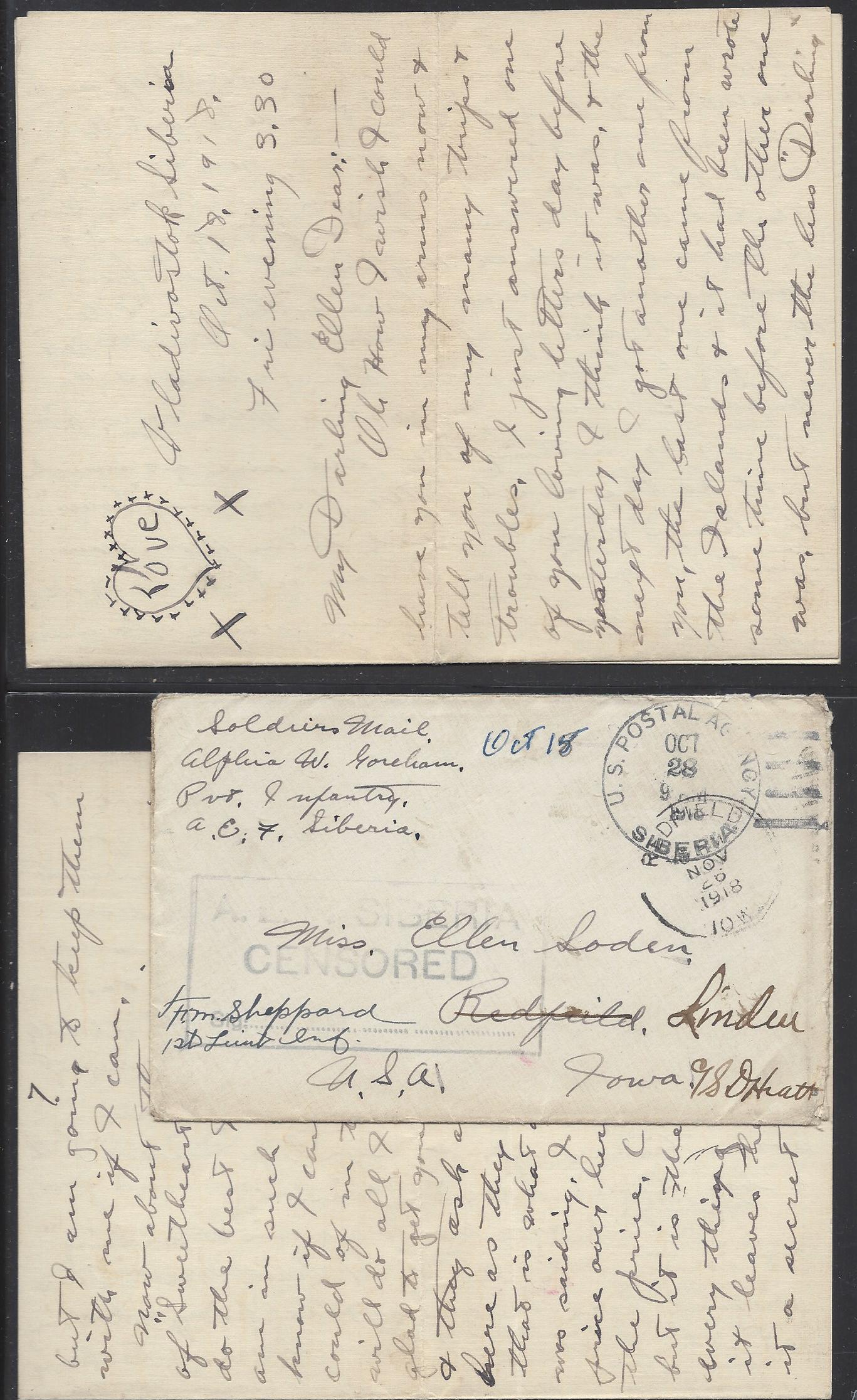 Russia Postal History - Allied Intervention. U.S.Forces in Siberia Scott 21 