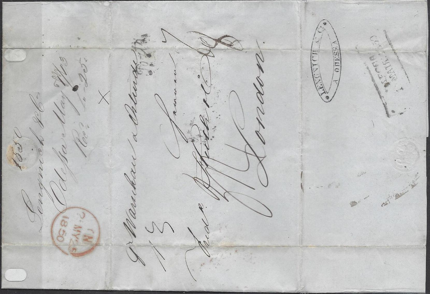 Russia Postal History - Stampless Covers Odessa Scott 2501850 