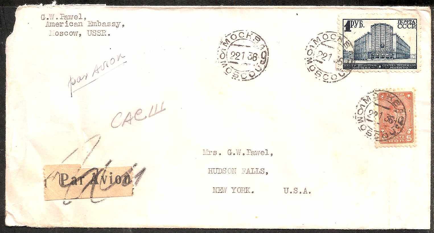 Russia Postal History - Airmails. Airmail covers Scott 1936 