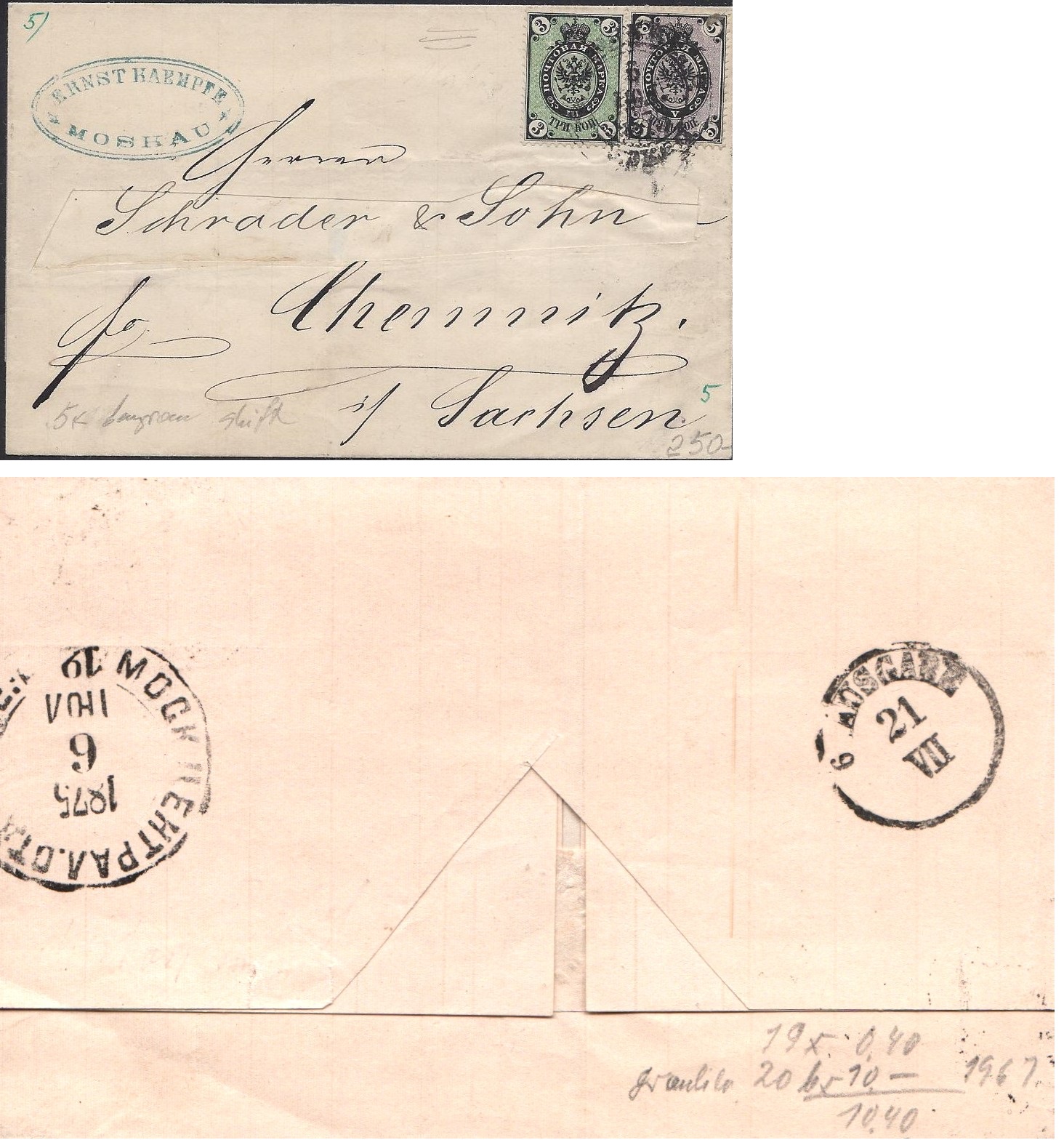 Russia Postal History - 1857-1917 1866 issue (Horizontal watermark) Scott 20,22var 