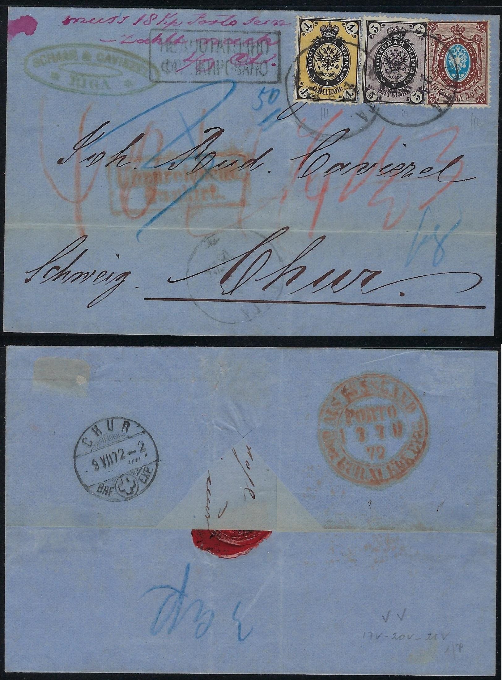 Russia Postal History - 1857-1917 verticaly laid 1872 Scott 25b 