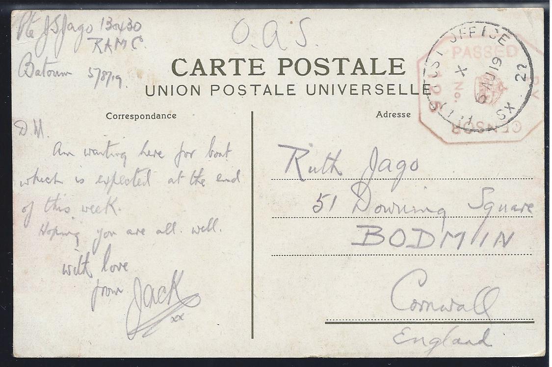 Russia Postal History - Allied Intervention. British Forces in Batum Scott 02 