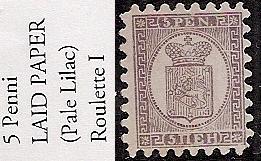  5p Roulette I on vertically laid paper Scott 12b Norma 5AWa 