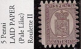  5p Roulette II on vertically laid paper Scott 12a Norma 5BWa 