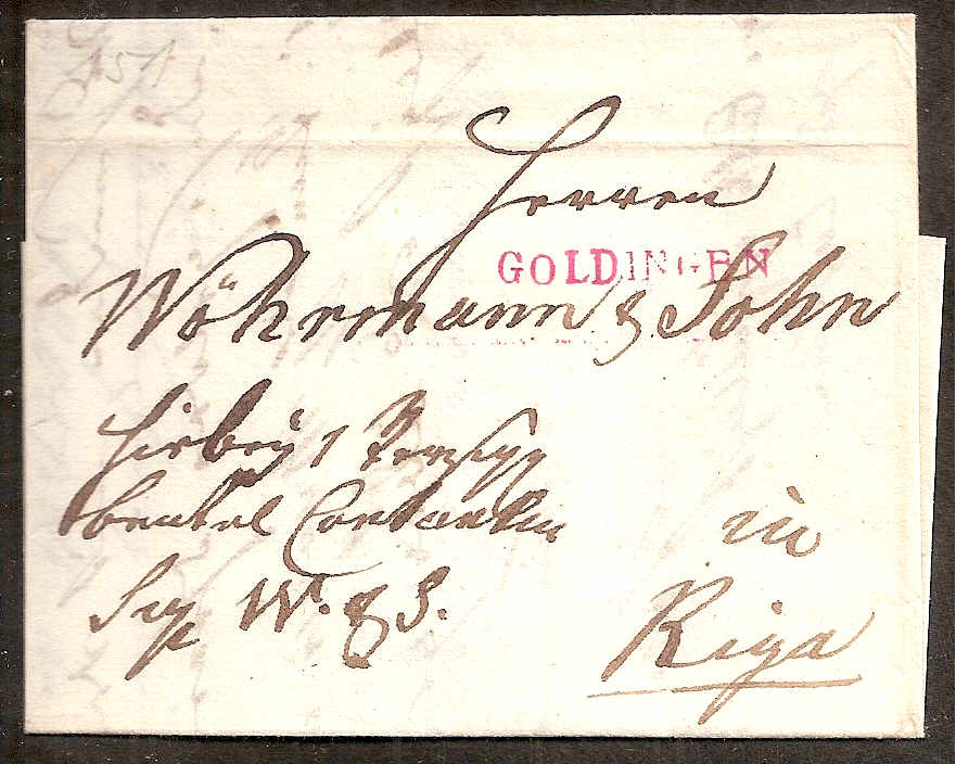 Russia Postal History - Stampless Covers Goldingen  (Kurland Gov.) Scott 1301807 