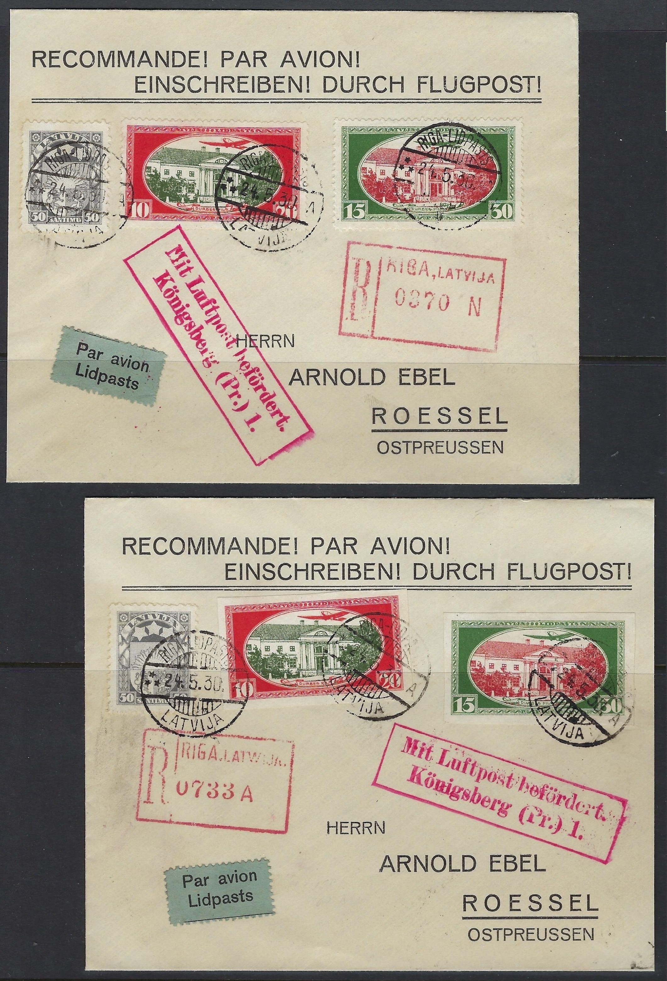 Baltic States Specialized Airmail semipostals Scott CB1-2a 