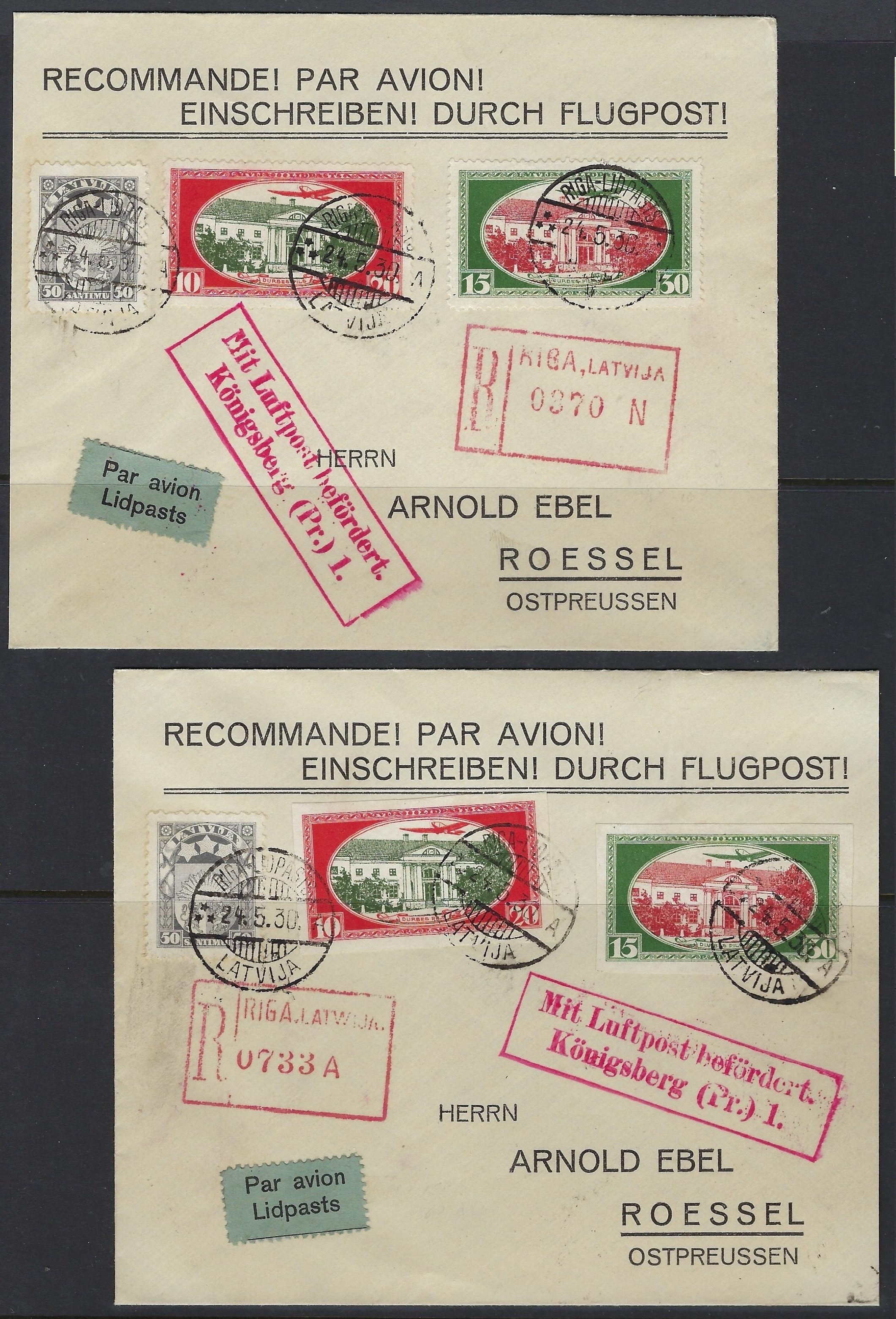 Baltic States Specialized Airmail semipostals Scott CB1-2a Michel 159-60A+B 
