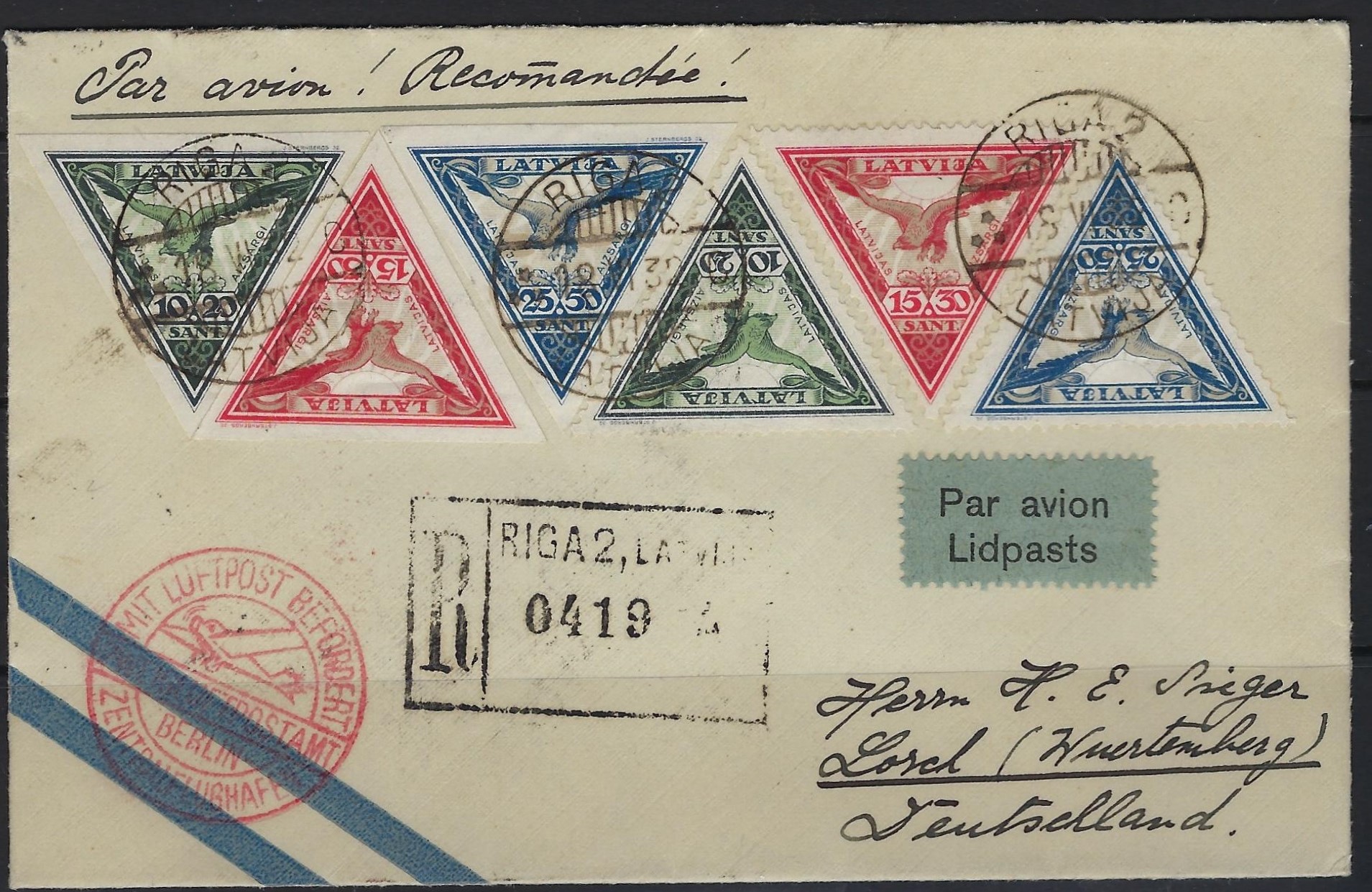 Baltic States Specialized Atrmail semipostals Scott CB6-8a 