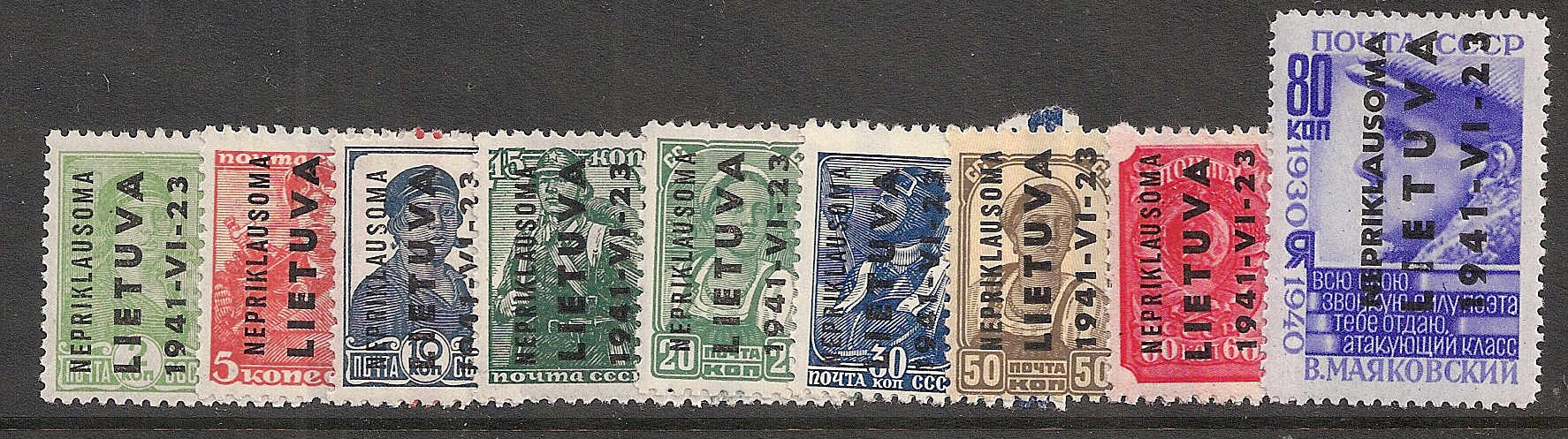 German Occupation - WWII LITHUANIA Michel 1-9 
