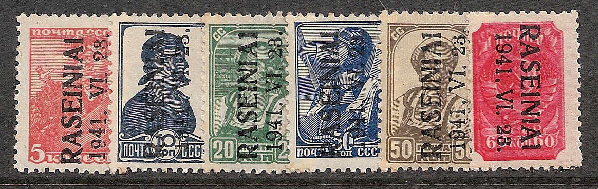 German Occupation - WWII Razeiniai Michel 1-9 Michel 1-9 Michel 1-9 Michel 1-6T1 Michel 1-7 Michel 1-7 Michel 1-7 Michel 1-7 
