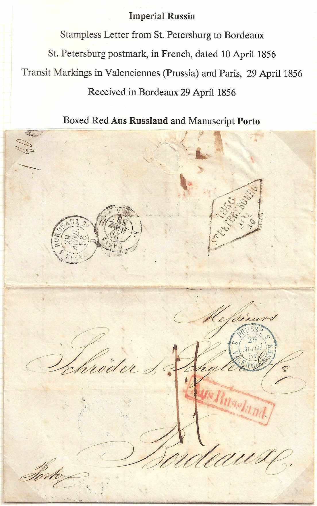 Russia Postal History - Stampless Covers ST.PETERSBURG Scott 4001856 