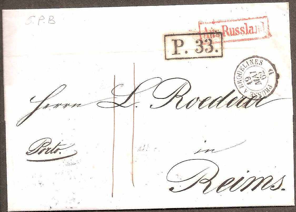 Russia Postal History - Stampless Covers ST.PETERSBURG Scott 4001862 