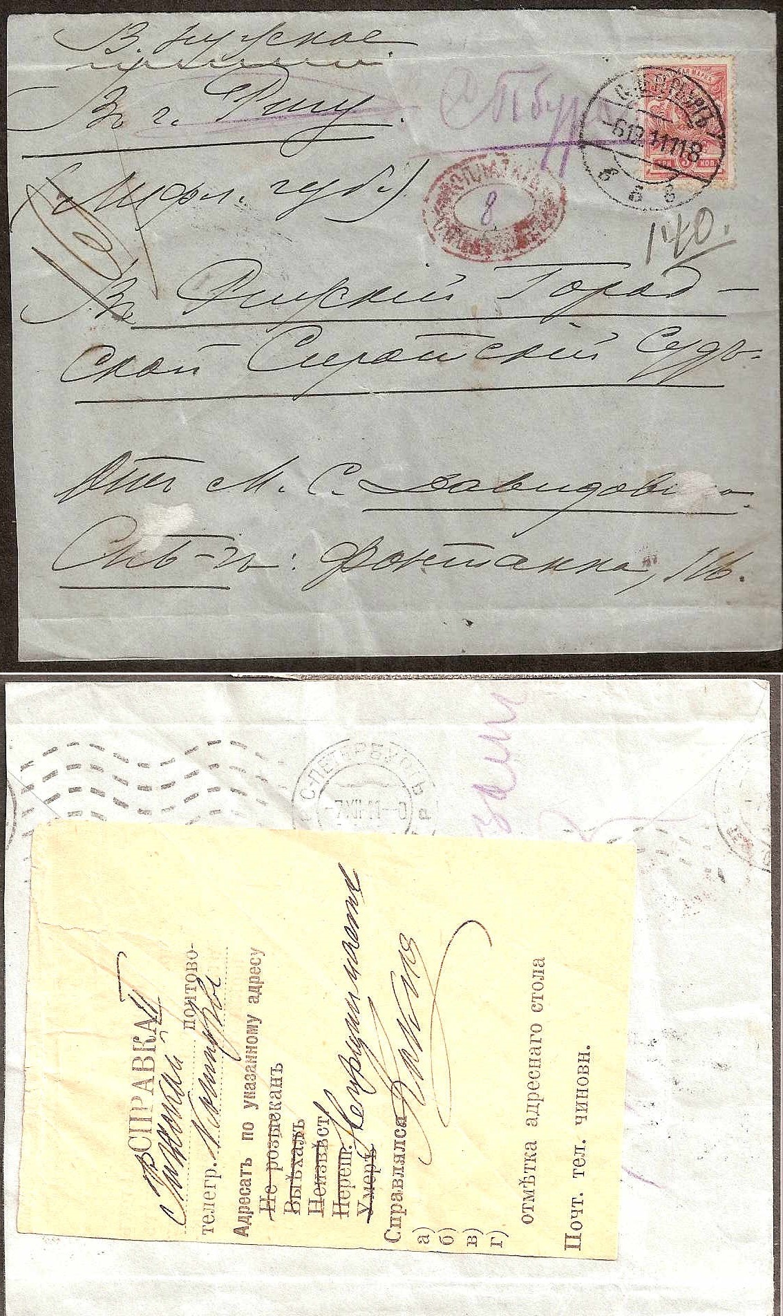 Russia Postal History - Postal Documents, Receipts Postal Notice (SPRAVKA) Scott 1911 
