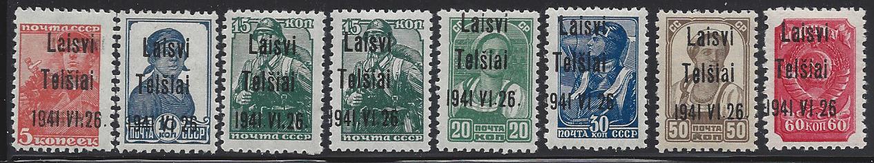 German Occupation - WWII Telsai Michel 1-9 Michel 1-9 Michel 1-9 Michel 1-6T1 Michel 1-7 Michel 1-7 