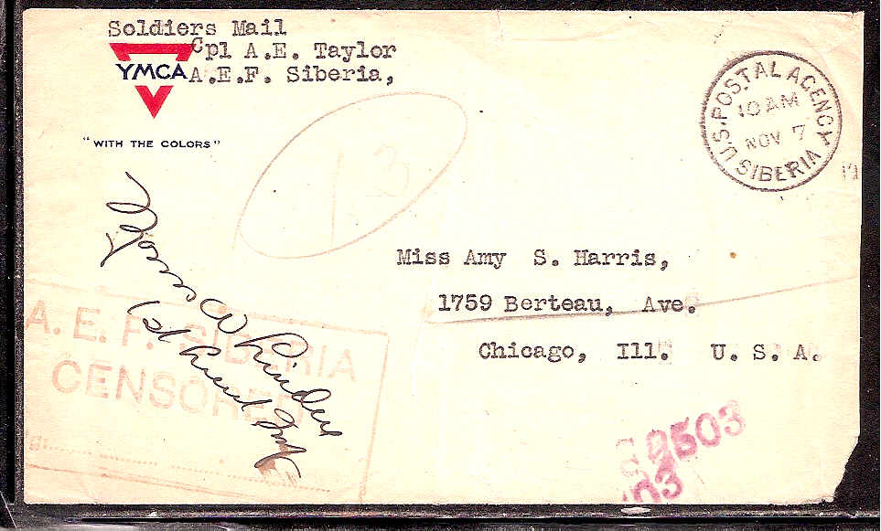 Russia Postal History - Allied Intervention. U.S.Forces in Siberia Scott 22 