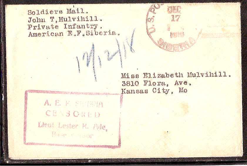 Russia Postal History - Allied Intervention. U.S.Forces in Siberia Scott 22 