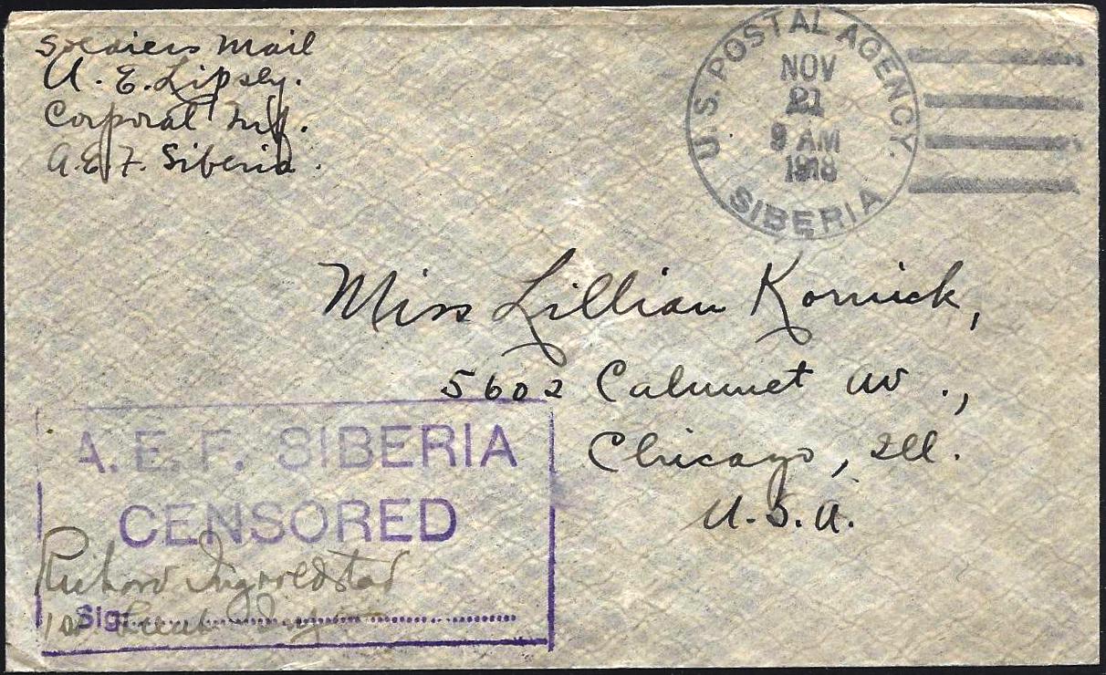 Russia Postal History - Allied Intervention. U.S.Forces in Siberia Scott 18 
