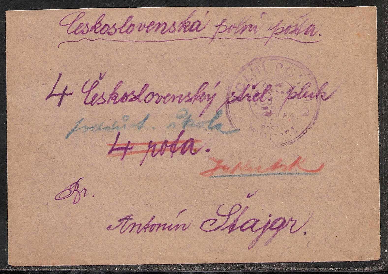 Russia Postal History - Allied Intervention. Chechoslovak Legion in Russia Scott 30 