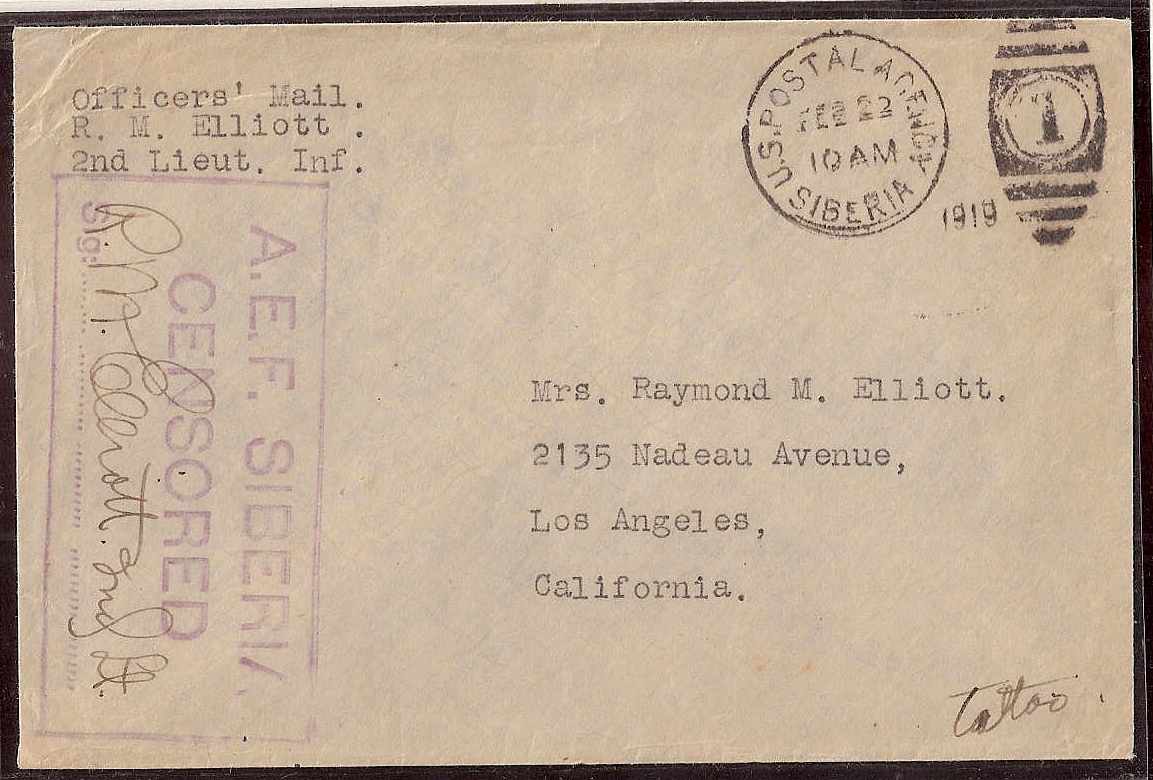 Russia Postal History - Allied Intervention. U.S.Forces in Siberia Scott 22 