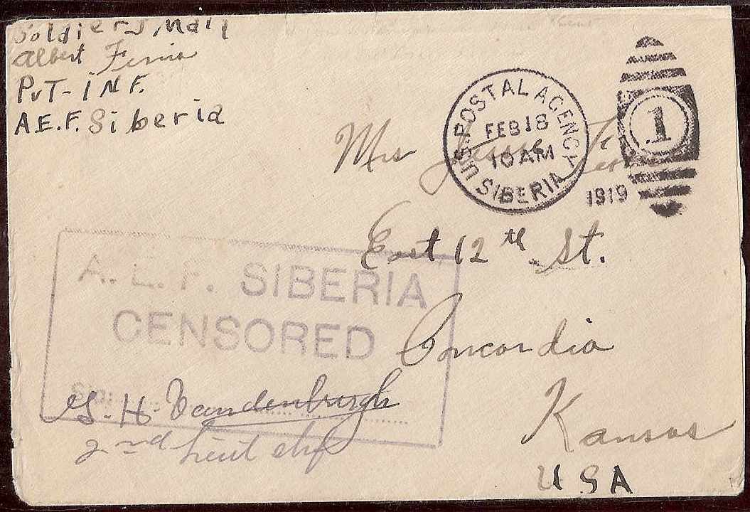 Russia Postal History - Allied Intervention. U.S.Forces in Siberia Scott 22 