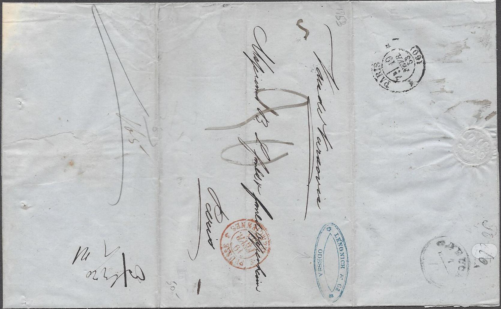 Russia Postal History - Stampless Covers Odessa Scott 2501853 
