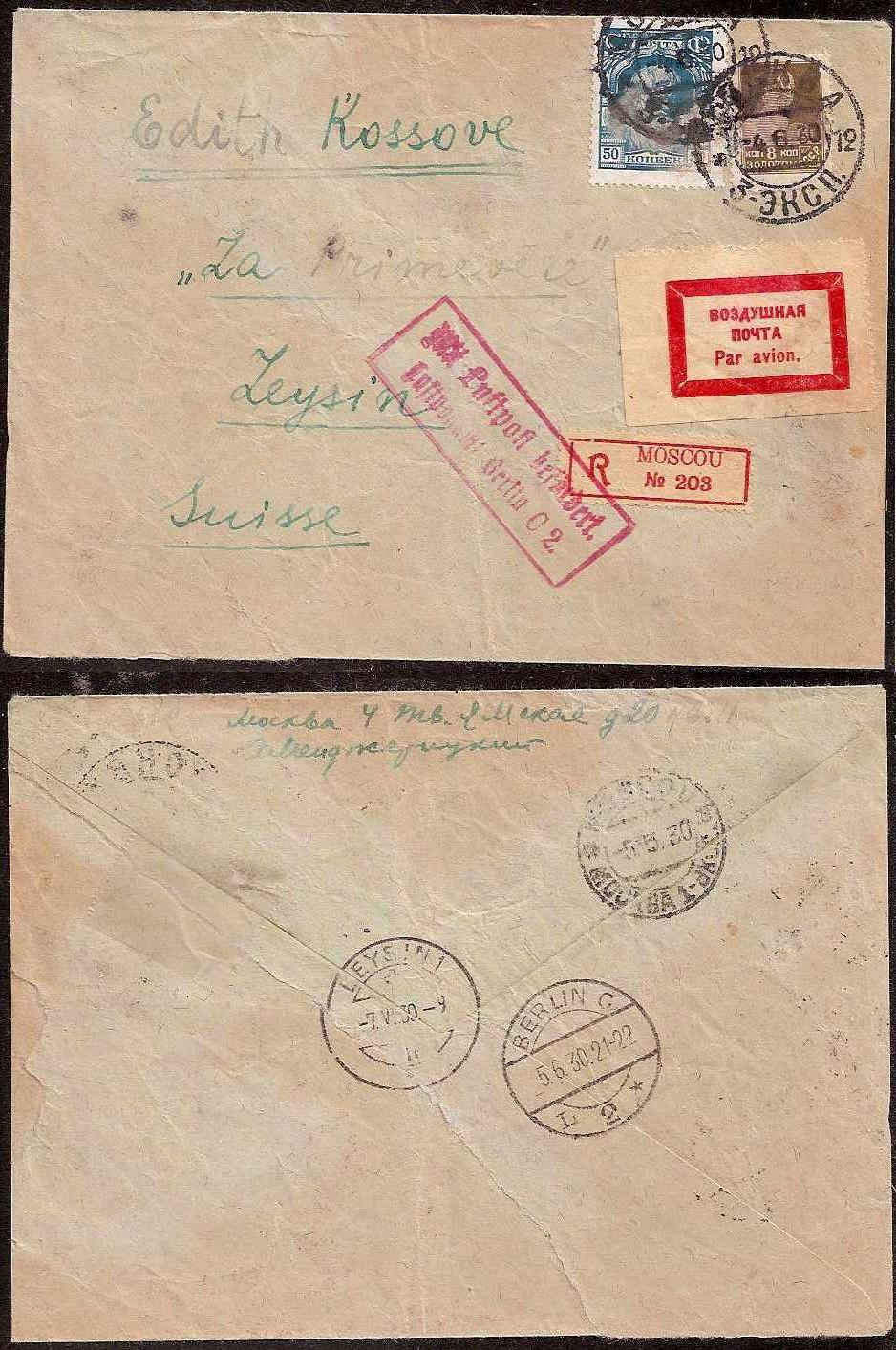 Russia Postal History - Airmails. Airmail covers Scott 1930 